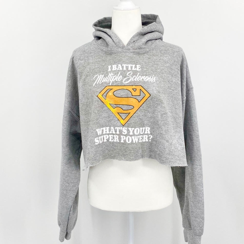 MS AWARENESS Superman Graphic Cropped Sweatshirt Hoodie Size L - Picture 3 of 13